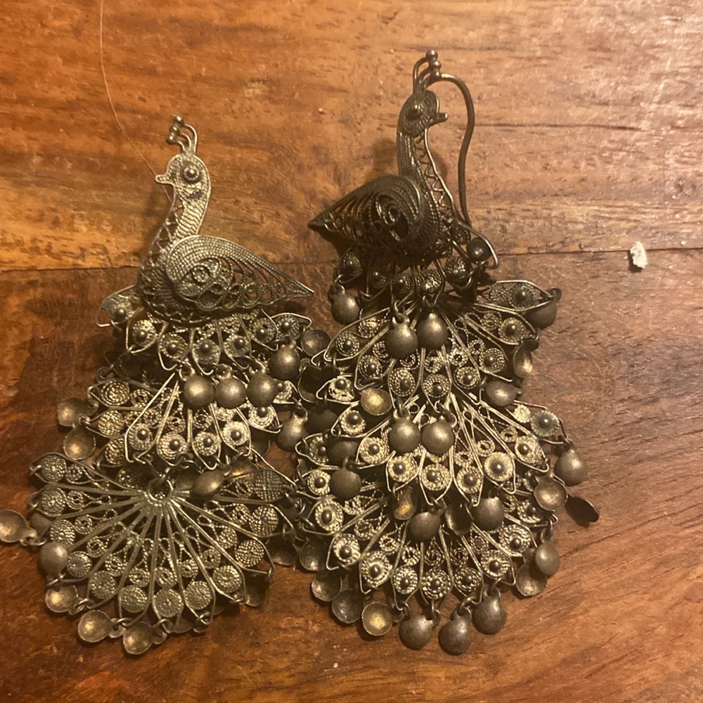 Vintage Peacock Silver Earrings